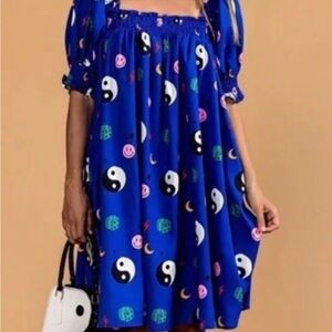 Dressed in LALA Blue Midi Dress with Yin Yang Print